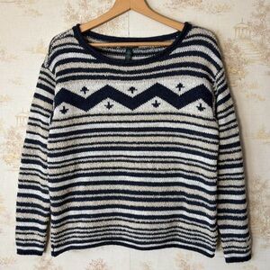 Vintage LRL Lauren Jeans Co. Ralph Lauren wool blue cream stripe sweater L